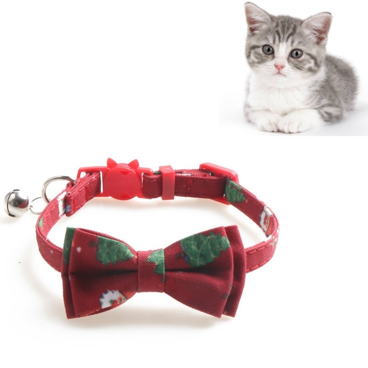 

4 PCS Christmas Snowman & Tree Pattern Pet Collar with Bells, Style:With Bow(Red)