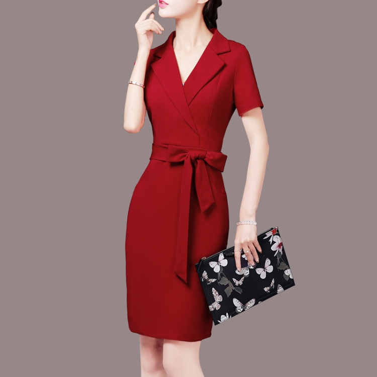 

Temperament Ladies Skirt Plus Size Women Dress Ladies Slim Dress Professional Skirt, Size: XXXXL(Red Short Sleeve)