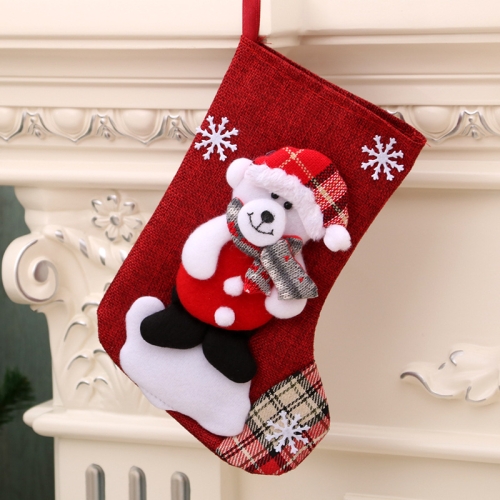 

3 PCS Medium Linen Christmas Stocking Christmas Decoration Gift Bag(Bear)