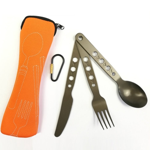 

Outdoor Aluminum Alloy Tableware Cutlery Carabiner Lunch Bag Set Portable Tableware Three-piece Set