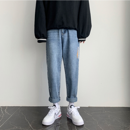 

Autumn And Winter Straight Print Loose Jeans Casual Nine-Point Pants Sports Pants, Size: XXXXL(Blue)
