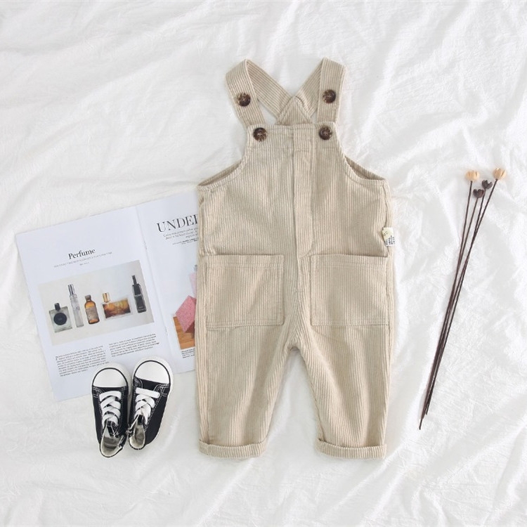 

Spring and Autumn Children Solid Color Corduroy Bib Pants, Size:90cm(beige)