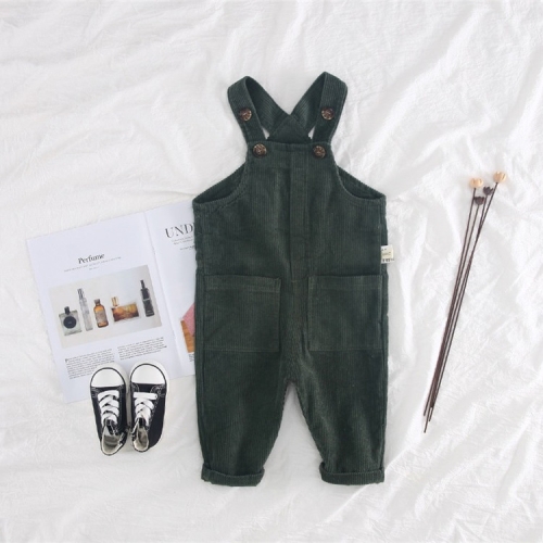 

Spring and Autumn Children Solid Color Corduroy Bib Pants, Size:110cm(Dark green)