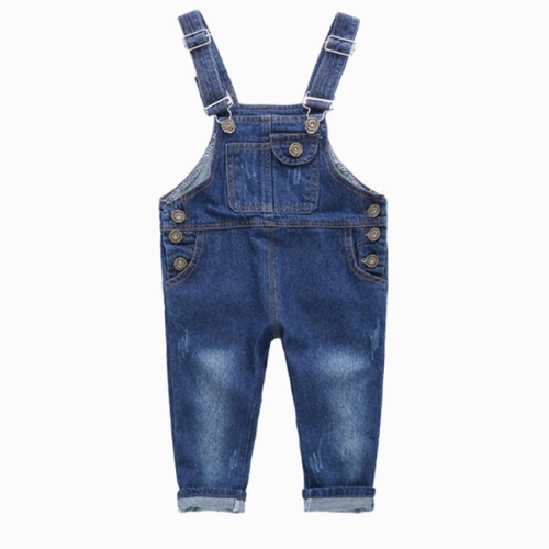 

Children Cotton Denim Copper Buckle Dungarees Suspender Trousers, Size:80cm(Blue)