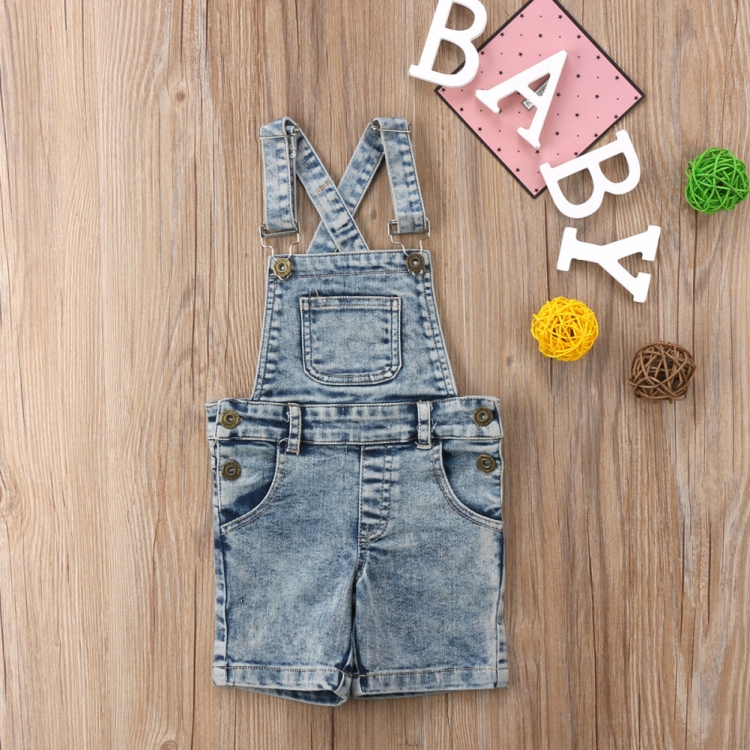 

Summer Children Denim Dungarees Conjoined Shorts, Size:100cm(Denim Blue)