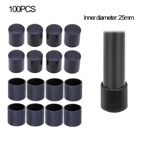 

100 PCS Plastic Chair Feet Protectors Black Anti-skid Furniture Legs Table Base Cap Floor Protector Cover, Size:25mm