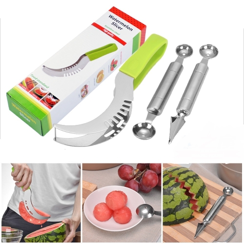 

3 in 1 Creative Kitchen Small Tool Watermelon Cut Double Headed Ball Digging Device Fruit Carving Knife Three Sets