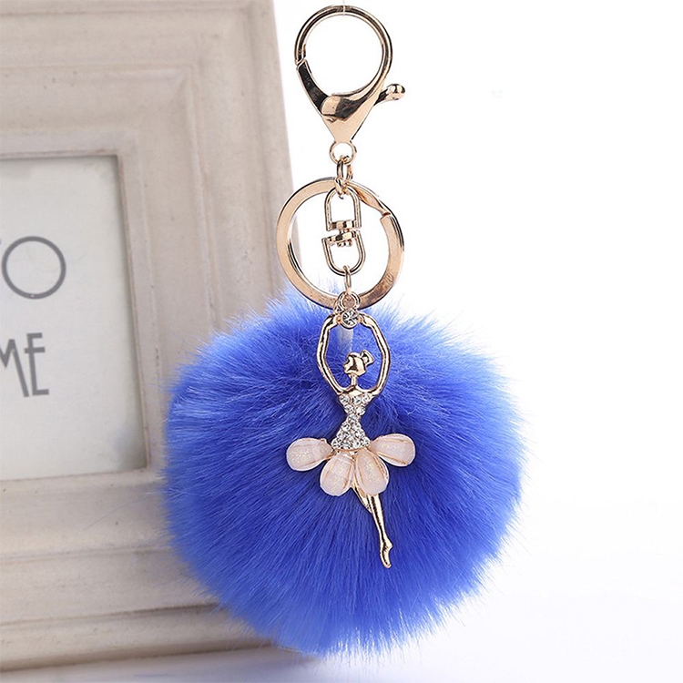 

Woman Fashion Jewelry Angel Ballet Dancing Girl Fluffy Handbag Pendent Faux Rabbit Fur Pendant Women Bags Accessories(Royal Blue)