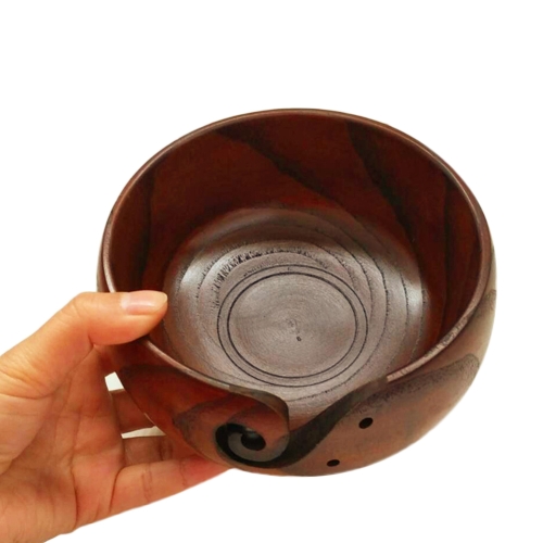 

Handmade Logs Wooden Bowl Round Wool Textile Organizer Box, Size:14-16cm