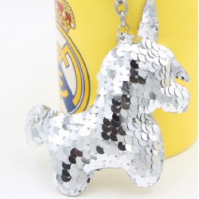 

5 PCS Double-sided Reflective Sequined Unicorn Keychain Colorful Sequins Ladies Bag Car Animal Cartoon Shape Pendant(Silver)
