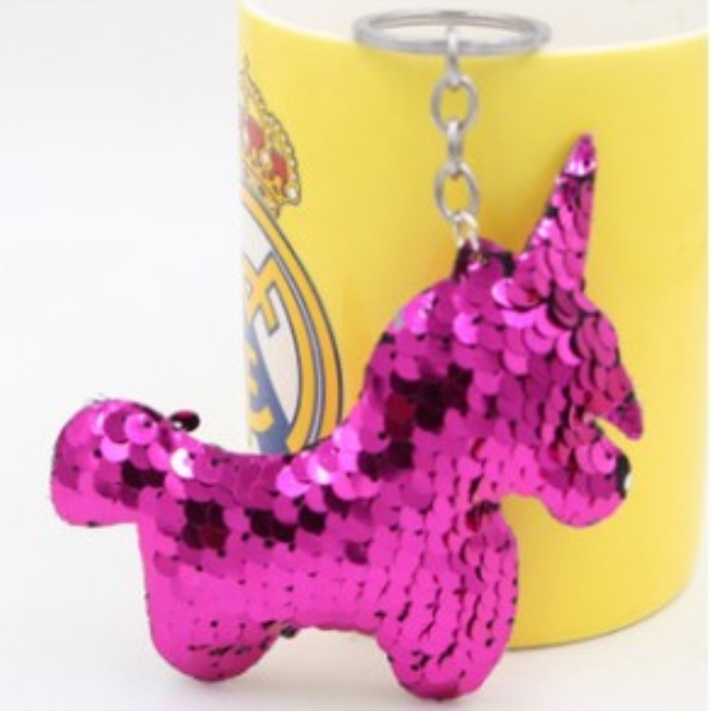 

5 PCS Double-sided Reflective Sequined Unicorn Keychain Colorful Sequins Ladies Bag Car Animal Cartoon Shape Pendant(Rose Red)