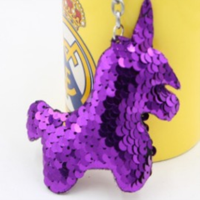 

5 PCS Double-sided Reflective Sequined Unicorn Keychain Colorful Sequins Ladies Bag Car Animal Cartoon Shape Pendant(Purple)