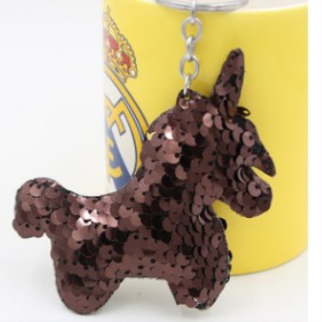 

5 PCS Double-sided Reflective Sequined Unicorn Keychain Colorful Sequins Ladies Bag Car Animal Cartoon Shape Pendant(Coffee)