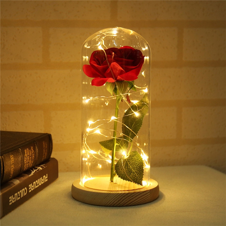 

LED flashing luminous artificial fresh roses romantic decorative flower wedding Valentine's Day gift to send lovers birthday Beige Wooden Base 0-5W