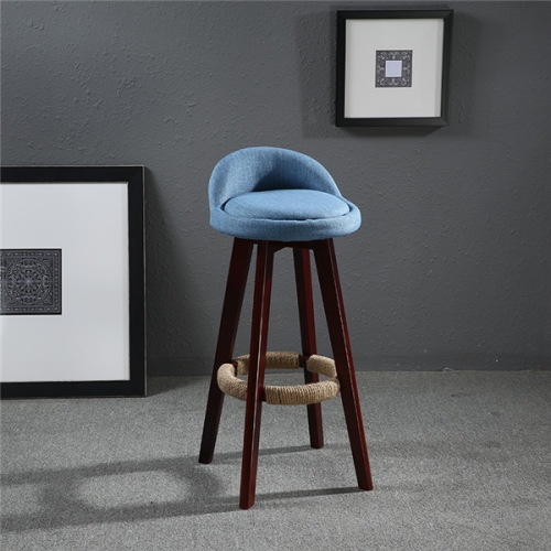 

Swivel Bar Stool Chair Upholstered Seat Back Mahogany Finish Coffee Cafe Kitchen Bar Furniture Chair(Blue )
