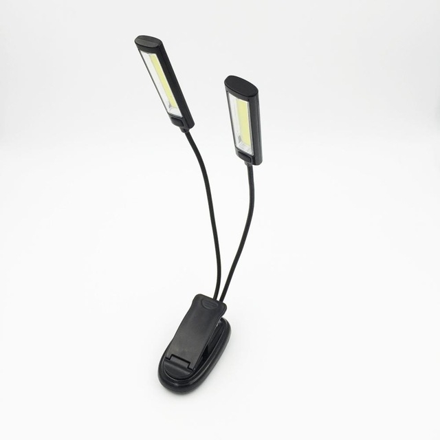 

Portable Dual Flexible Arms COB LED Clip Camping Light Reading Desk Laptop Music Stand Lamp Two head