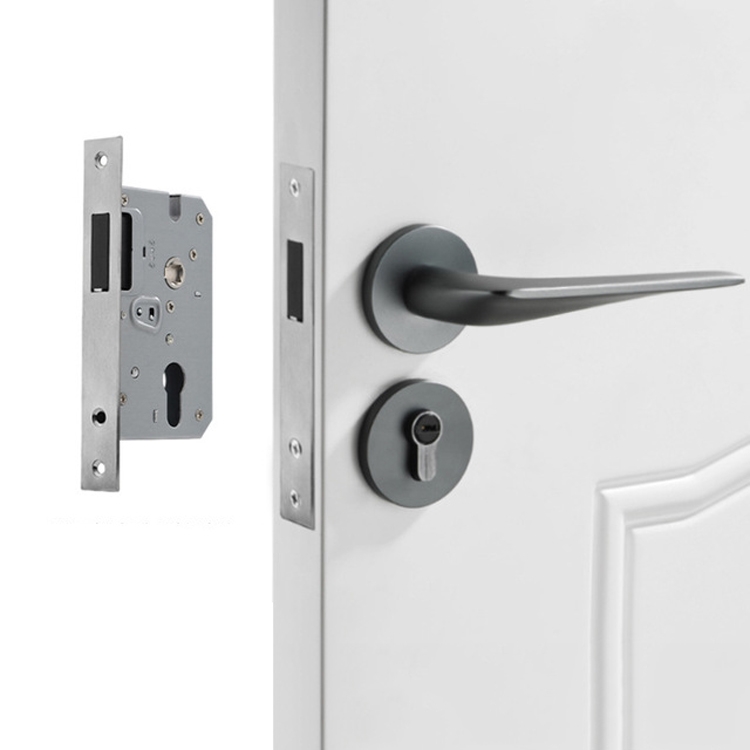 

Space Aluminum Indoor Mute Split Lock Bedroom Solid Handle Wooden Door Hardware Lock, Style:High 58 Magnetic Lock Body