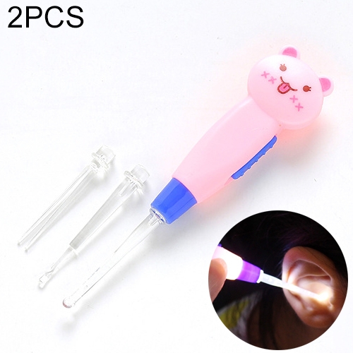 

2 PCS Baby Care Ear Spoon Child Ears Cleaning Earwax Spoon Digging Ear Syringe With Light(Pink Cat)
