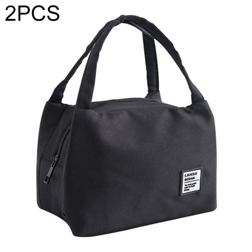 

2 PCS Canvas Box Tote Bag Thermal Cooler Food Lunch Bags Waterproof Handle Carrying Lunch Bag(Black)