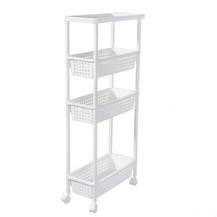 

Fashion Trolley Sewing Rack Kitchen Bathroom Plastic Multilayer Condiment Shelf with Pulley(Four floors)