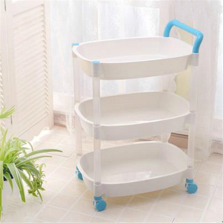 

Kitchen Trolleys Plastic Multi Layer Wheel Rack Trolley Kitchen Mobile Trolley Storage Shelf, Color:Three Layer Blue