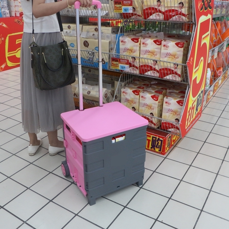 

Portable Home Shopping Folding Old Man Shopping Supermarket Trolley(Pink)