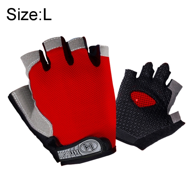 

Summer Men Women Fitness Gloves Gym Weight Lifting Cycling Yoga Training Thin Breathable Antiskid Half Finger Gloves, Size:L(Red)