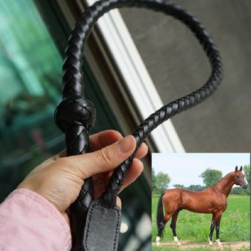 

Hand-knitted Cowhide Horse Whip Domestic Animal Whip Equestrian Knight Performance Props, Specification:100cm(Black)