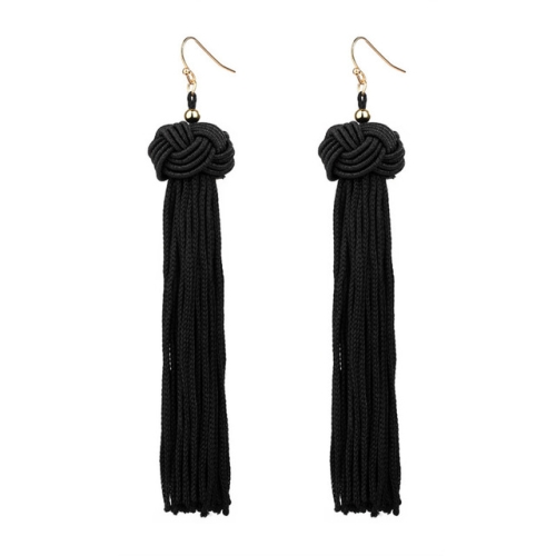 

Tassel Earrings Long Dangles Ear Broncos Silk Fringed Jewellery for Women(Black)