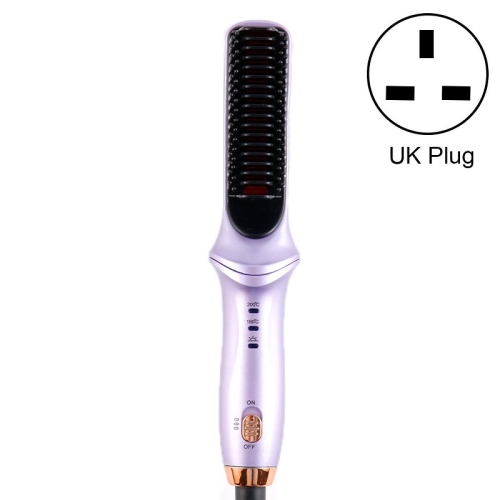 

Multifunctional Curling & Straightening Dual-purpose Electric Negative Ion Hair Straightening Comb, Specification:UK Plug(510 Purple)