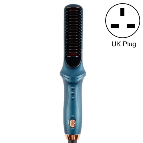 

Multifunctional Curling & Straightening Dual-purpose Electric Negative Ion Hair Straightening Comb, Specification:UK Plug(510 Blue)