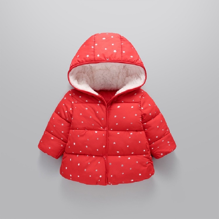 

Winter Children Button + Zipper Version Stars Pattern Berber Fleece Down Jacket, Height:90cm(Red)