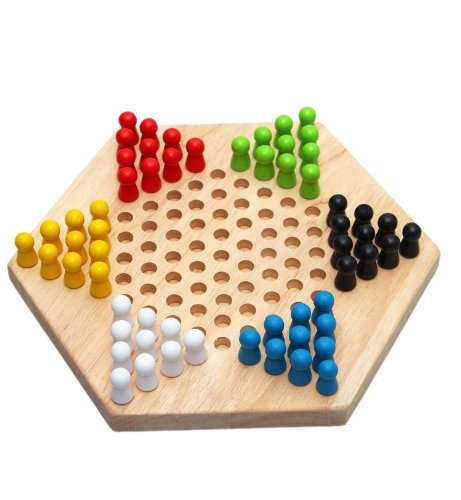 

Traditional Hexagon Wooden Children Puzzle Checkers Family Game Set