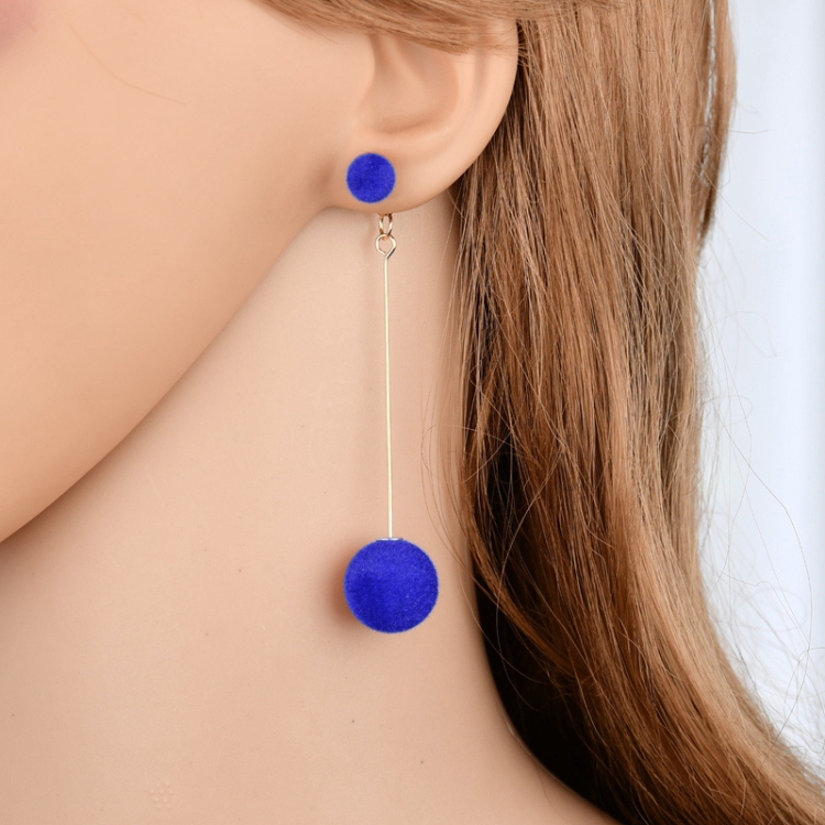 

Women Velvet Round Tassel Long Dangle Earrings(Blue)