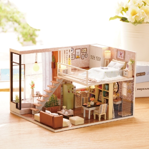 

DIY Wooden House with Furniture Miniature Dollhouse Toys for Children Christmas and Birthday Gift