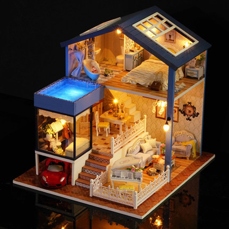 

DIY Wooden House with Furniture Miniature Dollhouse Toys for Children Christmas and Birthday Gift