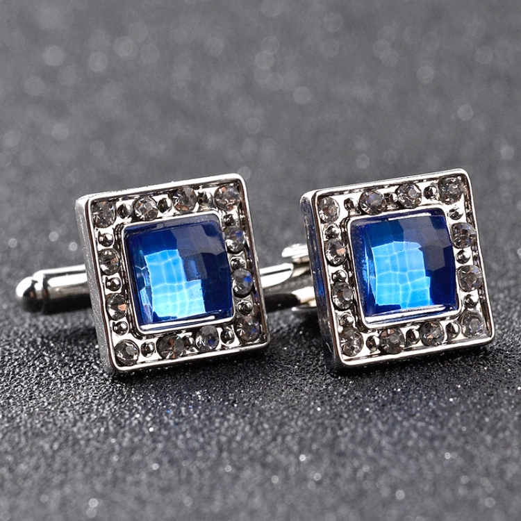 

1 pair Luxury blue crystal white rhinestones squares cufflinks