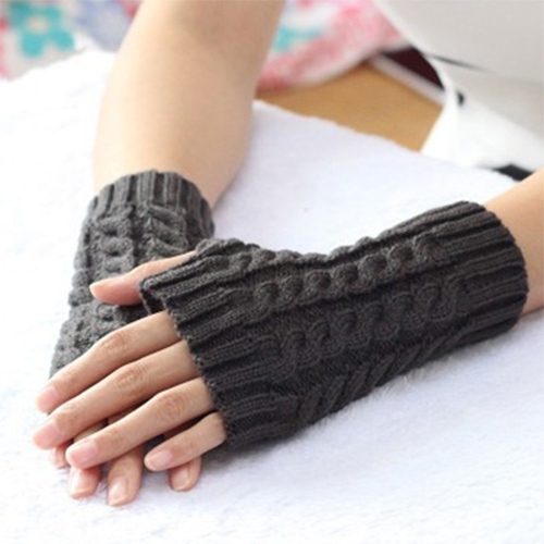 

Women Sleeve Twist Arm Knitted Short Arm Warm Fingerless High The Cuff Gloves Keep Winter Elastic Solid Wool Warmers Arm, 1 Pair(Dark Grey)