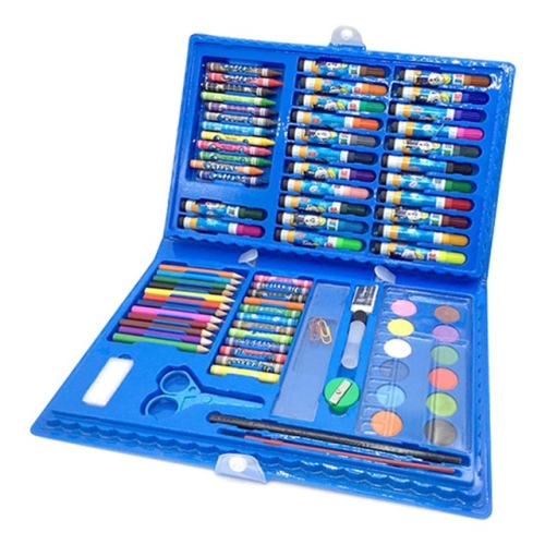 

86 PCS Children Drawing Painting Art Set Water Color Pen Crayon Oil Pastel Paint Brush Drawing Tool(86 PCS Blue)