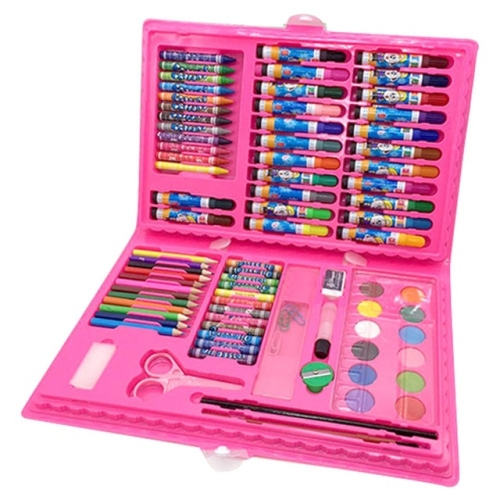

86 PCS Children Drawing Painting Art Set Water Color Pen Crayon Oil Pastel Paint Brush Drawing Tool(86 PCS Pink)