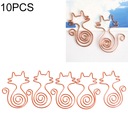 

10 PCS Cute Cat Metal Paper Clips Pin Bookmark Memo Clip Office School Stationery(Rose Gold)