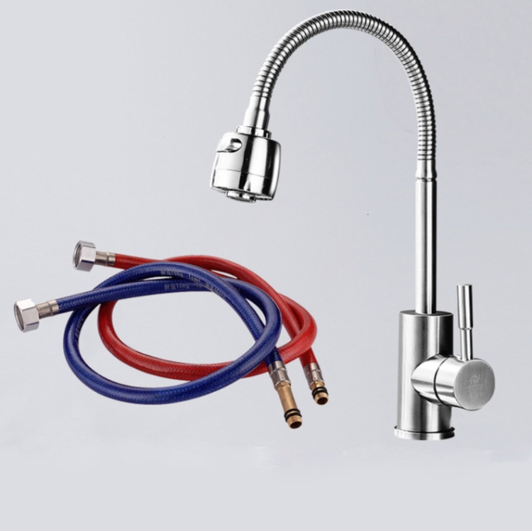 

Kitchen Faucet Anti-splash Head Wash Basin Sink Universal Rotatable Faucet Full Copper Joint, Style:304 Hot & Cold+60cm Tube