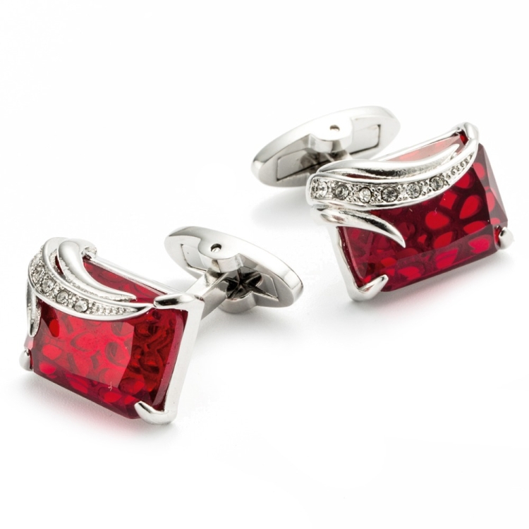 

VAGULA 1 Pair Silver Plating Red Zircon Men Shirt cufflinks(Sliver)