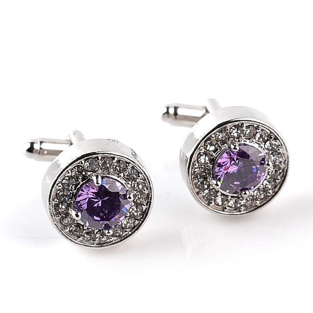 

Fashion Men Rhinestone Cufflinks Luxury Round Zircon Crystal Cuff Links(Purple)