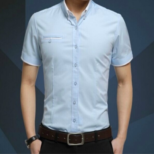 

Men Business Shirt Short Sleeves Turn-down Collar Shirt, Size:XXXL(Light Blue)