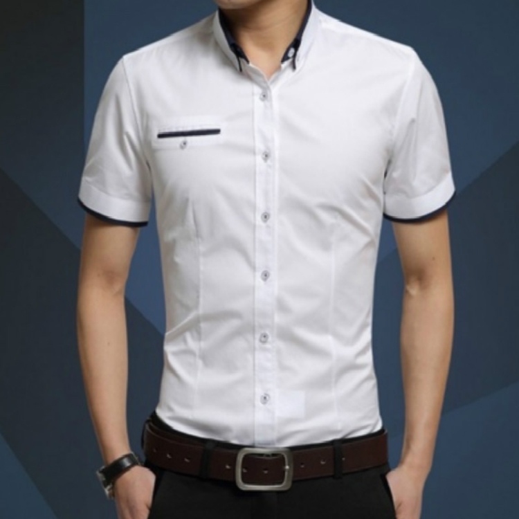 

Men Business Shirt Short Sleeves Turn-down Collar Shirt, Size:5XL(White)