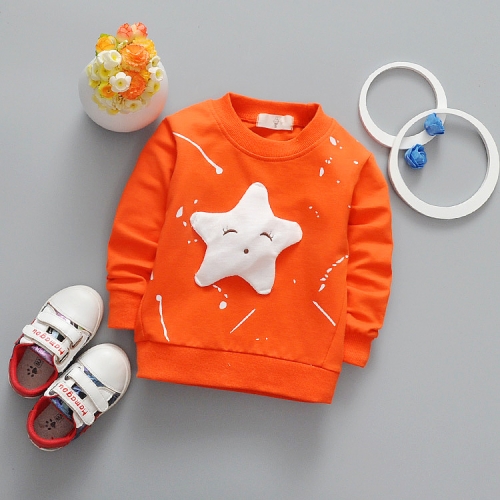 

Baby Girls Clothing Cartoon Pentagram Pattern Long Sleeve T Shirt Casual Tops, Size:S(Orange)