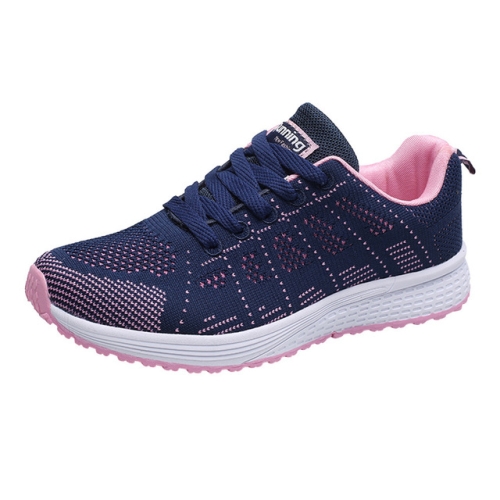 

Mesh Breathable Flat Sneakers Running Shoes Casual Shoes for Women, Size:38(Blue Pink)