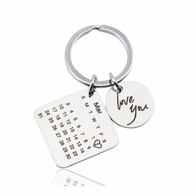 

Personalized Calendar Keychain Hand Carved Calendar Keyring Stainless Steel Brelok(Silver)