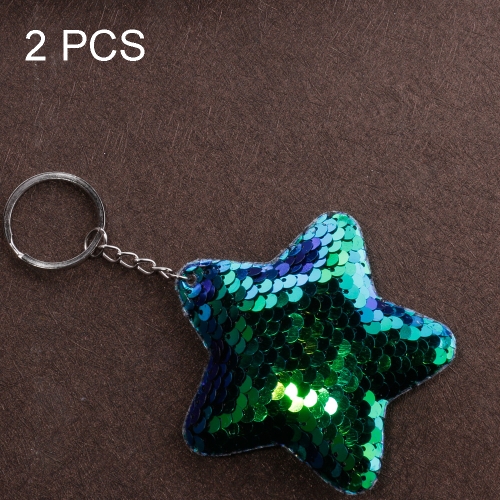 

2 PCS Cute Chaveiro Star Keychain Glitter Pompom Sequins Key Chain Gifts for Women Llaveros Mujer Car Bag Accessories Key Ring(Green)